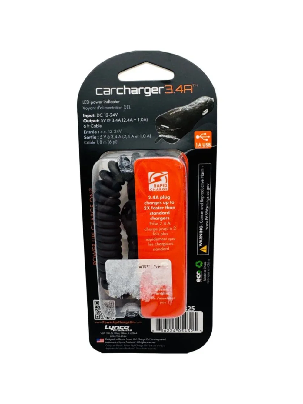 PowerUp! 3.4A Rapid Charge Car Charger With 6-Foot Type-C Cable For Smartphones